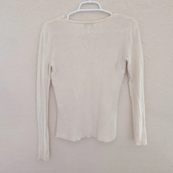 Vintage Talbots Sweater Beaded Wool Cashmere Cotton Knit Winter Snowflake Size P - Picture 7 of 7